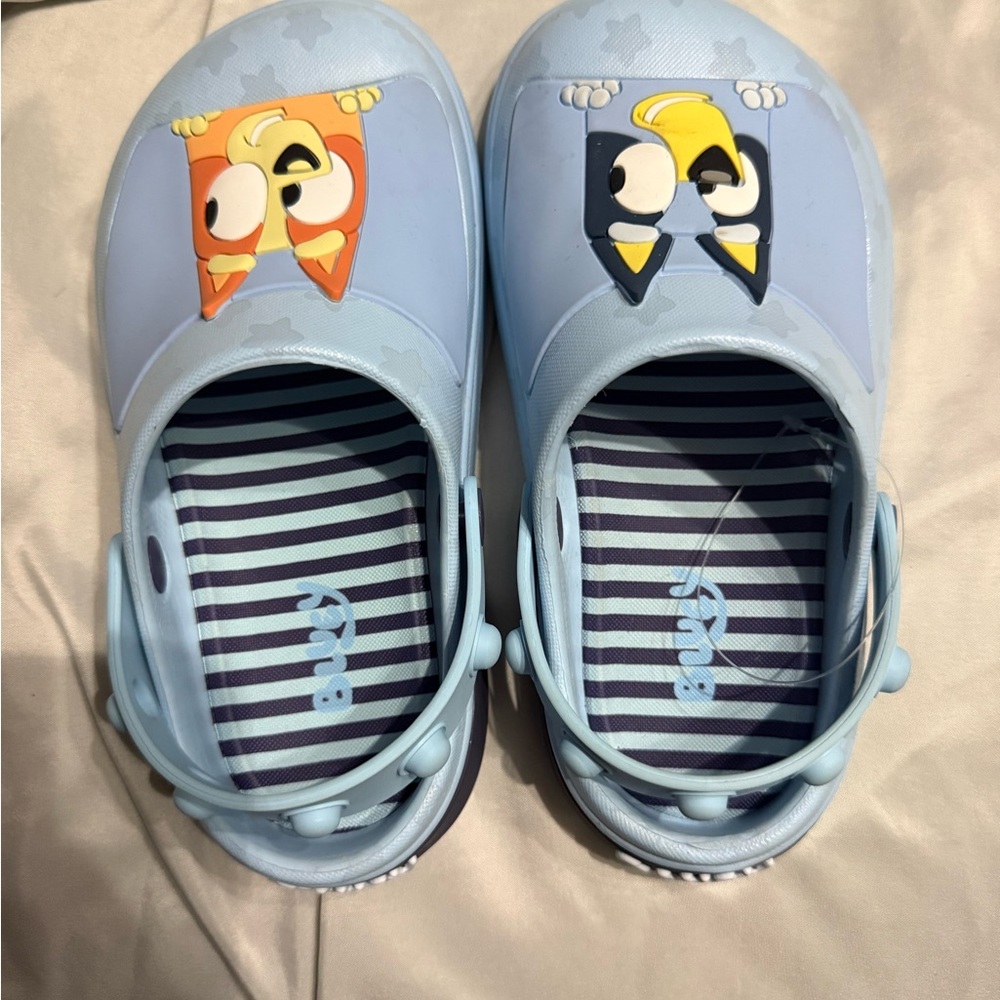 Kids Light Blue Cartoon Slip-On Sandals with Heel Strap - Size 12Y NWOT